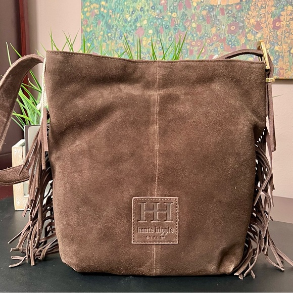 HAUTE HIPPIE Suede Fringe Rich Chocolate Brown Bucket Bag - Picture 4 of 11